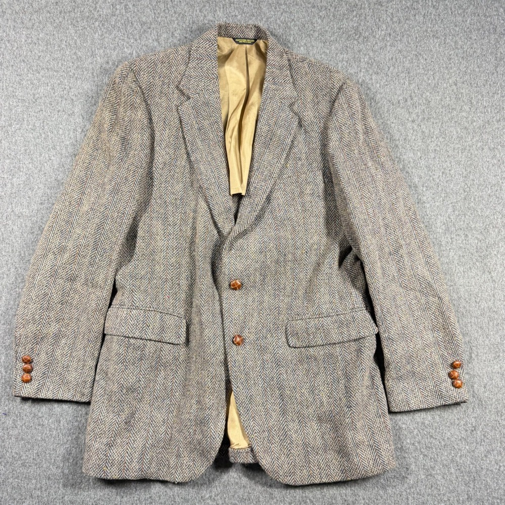 Harris Tweed Mens Wool Herringbone Blazer Brown Two Button Sport Coat 40R